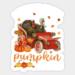 Meet Me At The Pumpkin Patch Vintage Turkeys Riding in a Car Sticker